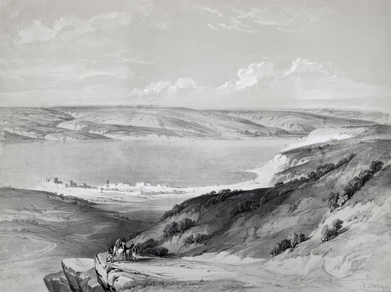 Meer van Galilea (lithografie) door David Roberts