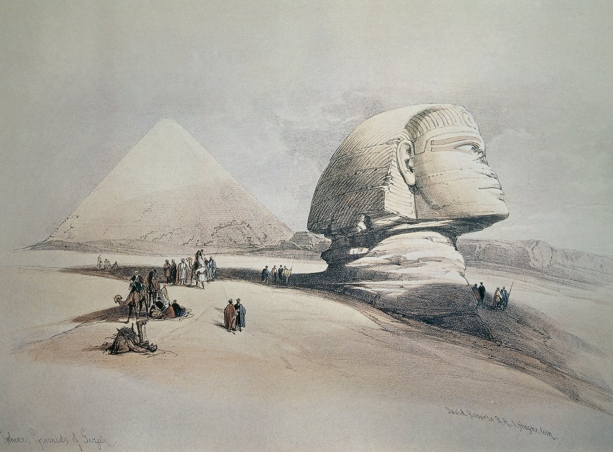 Sfinx bij Gizeh. Lithografie door David Roberts