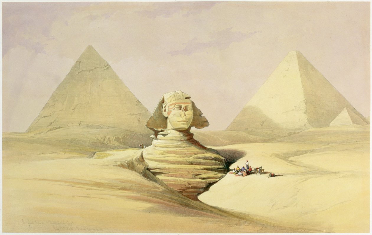 De Grote Sfinx en de Piramides van Gizeh, Egypte, ca. 1845 door David Roberts