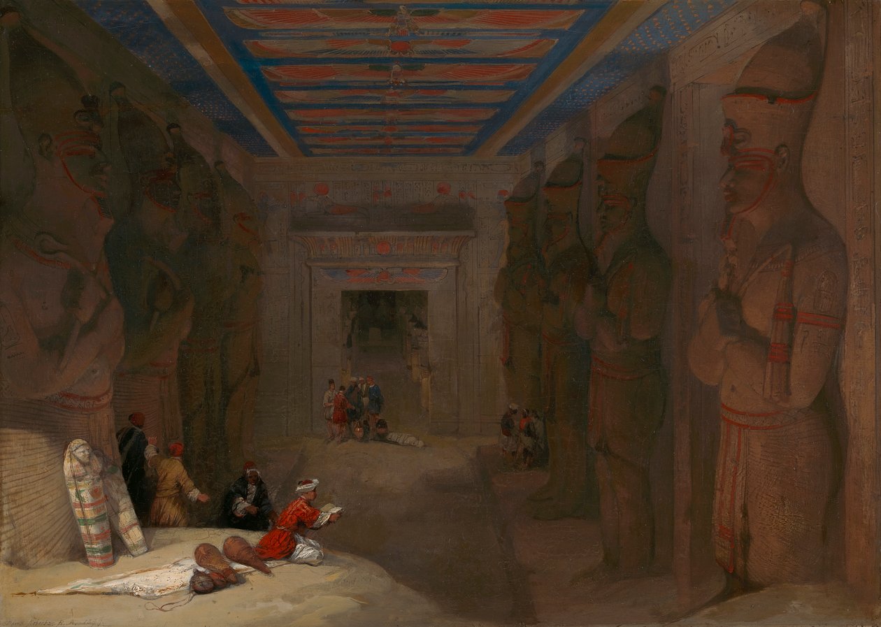 De hypostyle hal van de grote tempel in Abu Simbel, Egypte door David Roberts