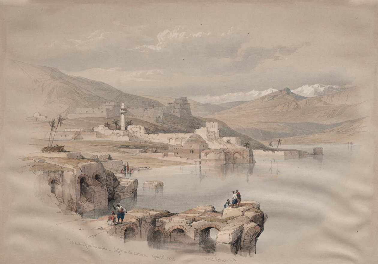 Tiberias, vanaf de Muren, Safet in de Verte, 1839 door David Roberts