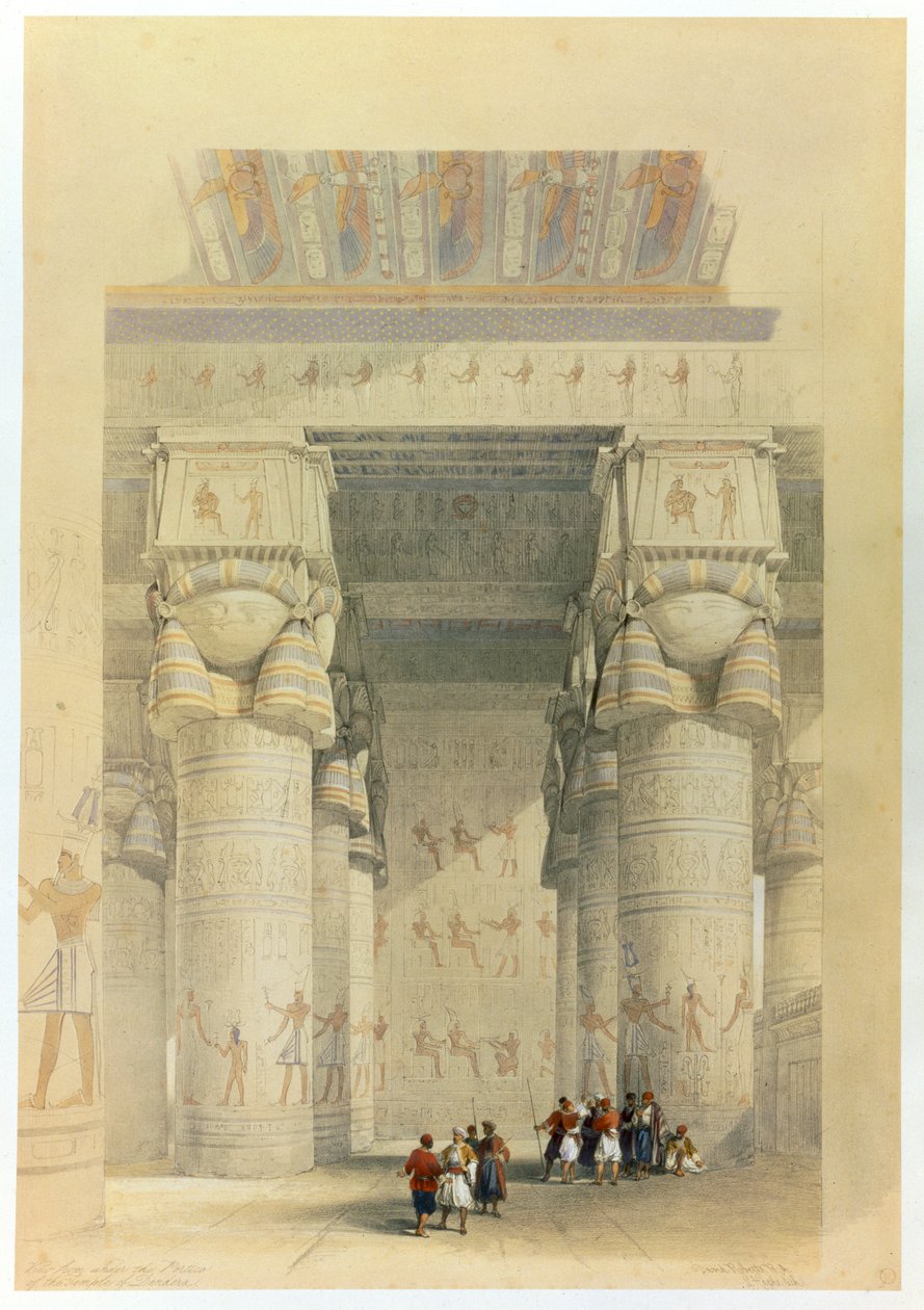 Uitzicht onder het portiek van de Tempel van Denderah, Egypte door David Roberts