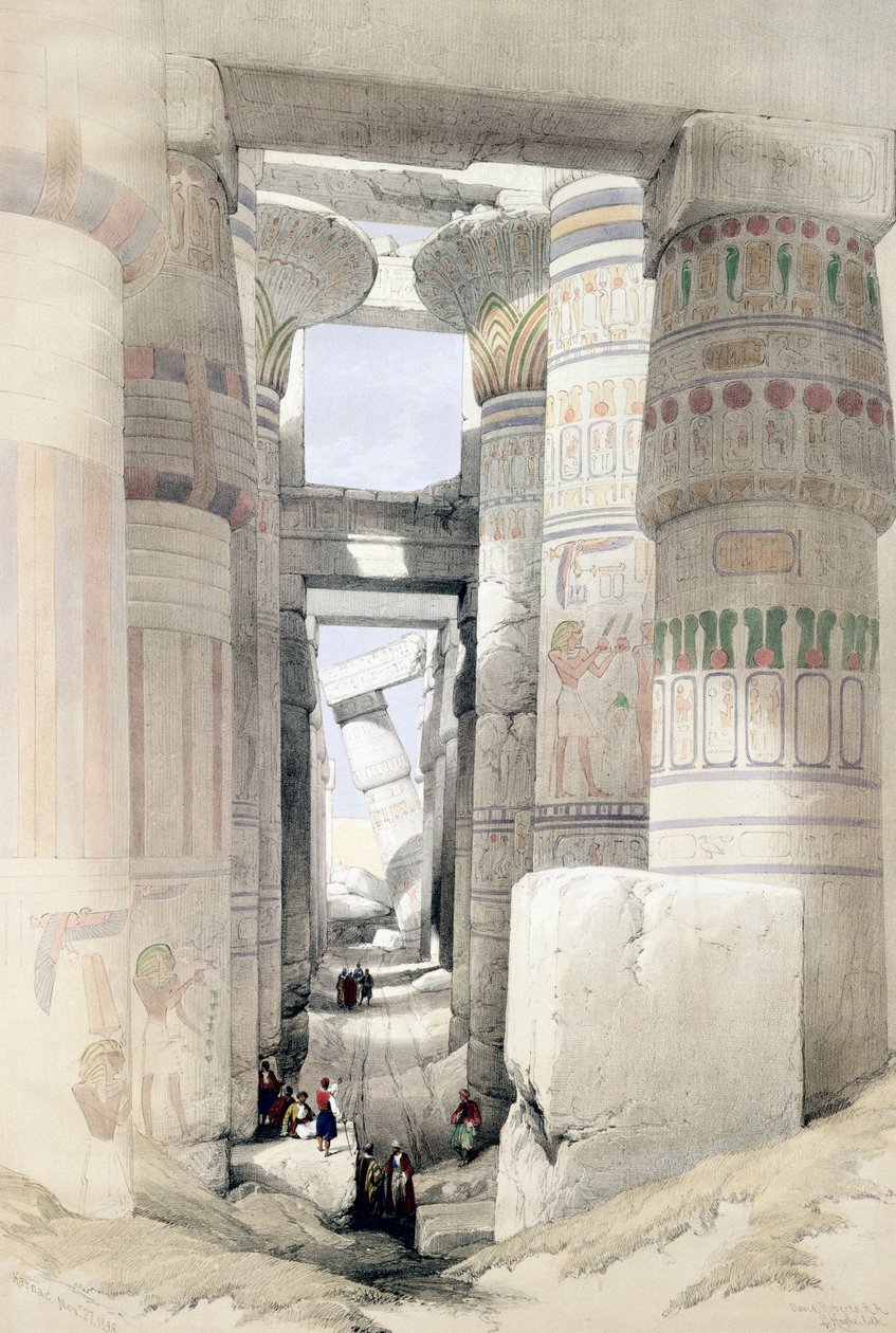 Uitzicht door de Zuilenhal, Karnak, Egypte door David Roberts