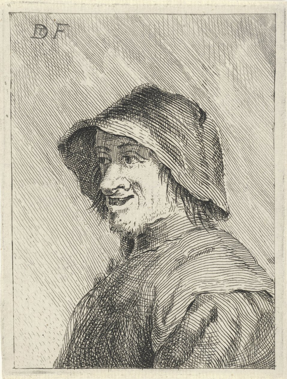 Boer met hoed op het hoofd naar links door David Teniers (II)