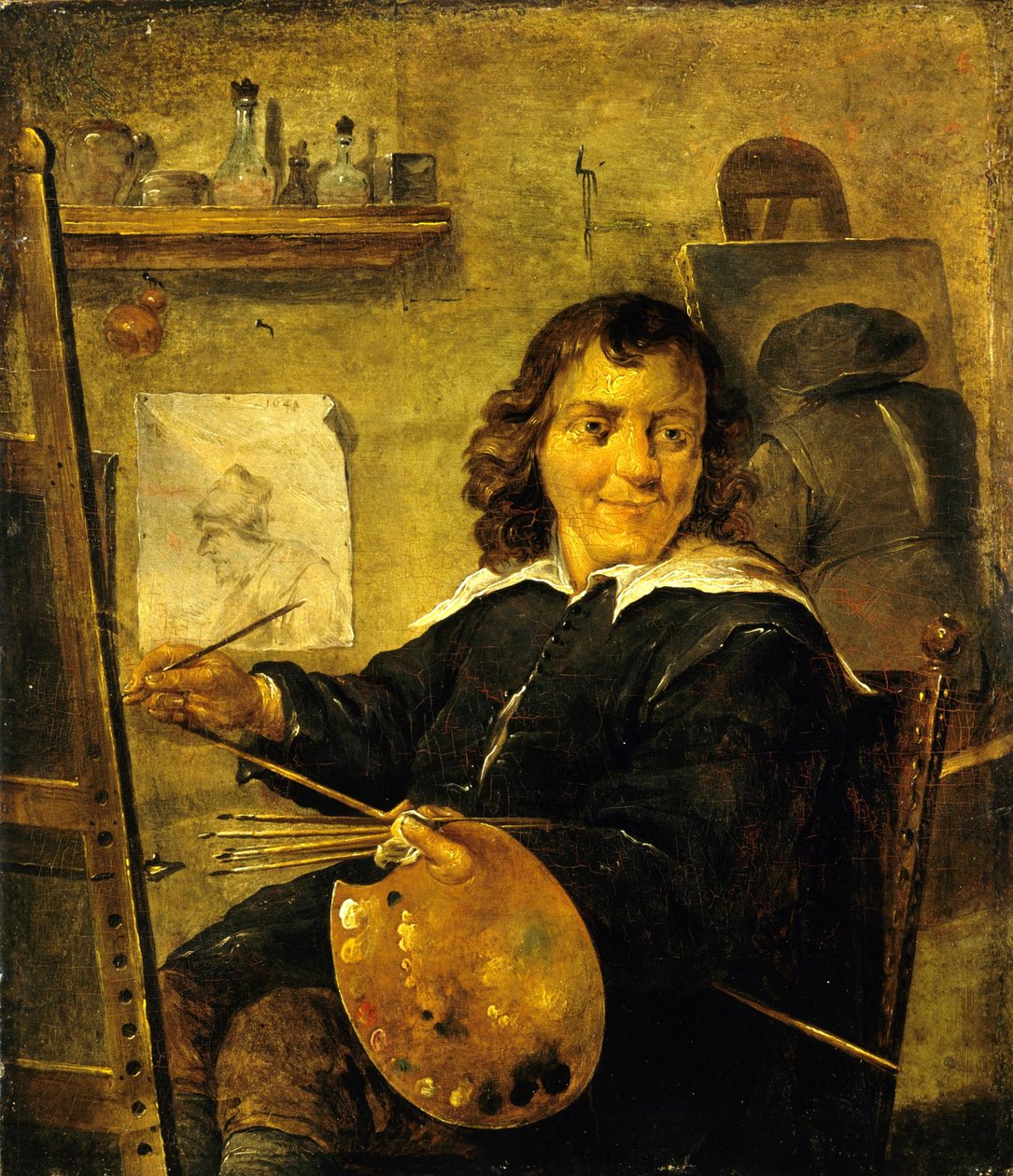 Schilder in zijn atelier door David Teniers the Younger