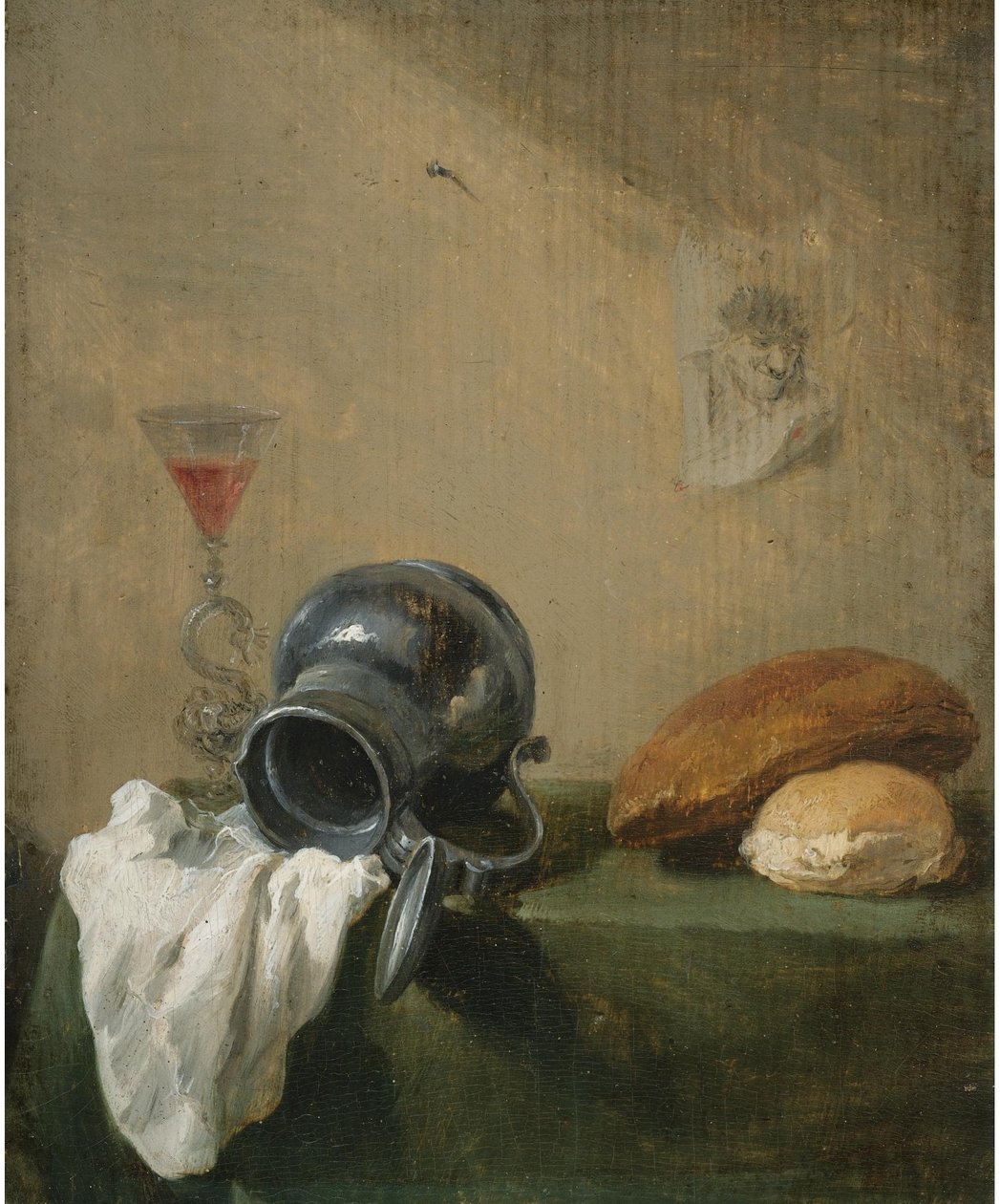 Stilleven met omgevallen kan door David Teniers the Younger