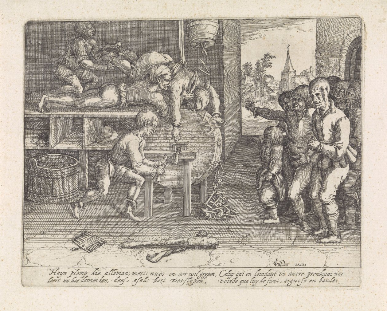 Bedrieger bestraft het slijpen van neus en oren door David Vinckboons (I) (possibly)