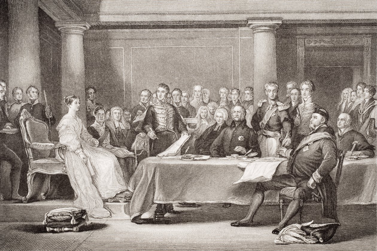 Eerste Raad van Koningin Victoria, Kensington Palace, 21 juni 1837, uit `Illustrations of English and Scottish History