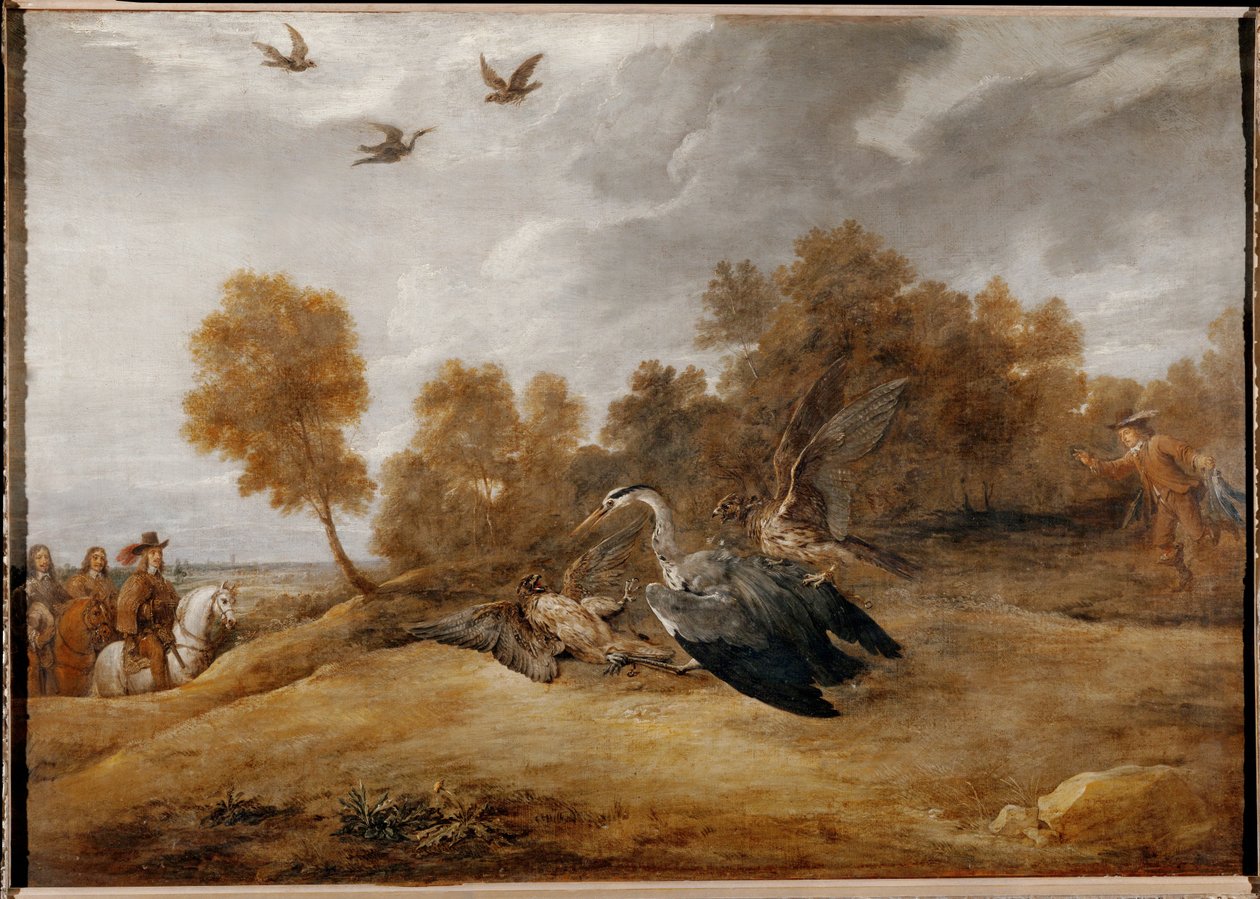Aartshertog Leopold Wilhelm jaagt op reigers met valken ... door David the Younger Teniers