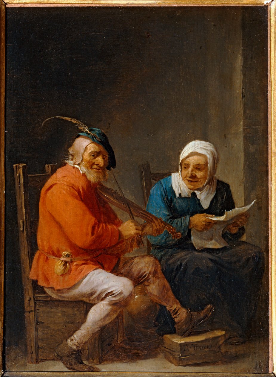 Klein duo: coverspeler en zangeres ... door David the Younger Teniers