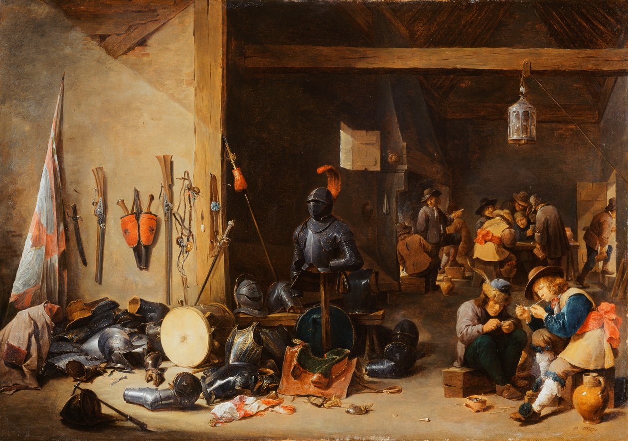 Het interieur van een wachtkamer door David Teniers the Younger