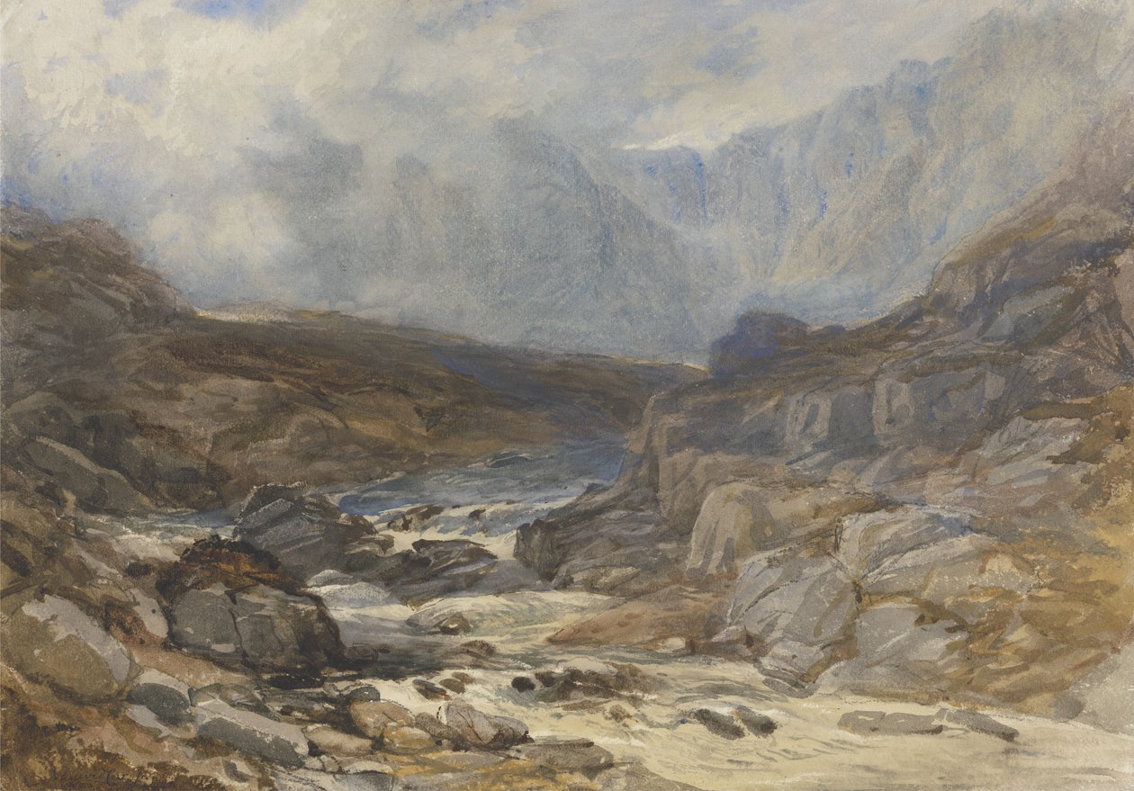 Welsh Berglandschap met Stortvloed door David the younger Cox
