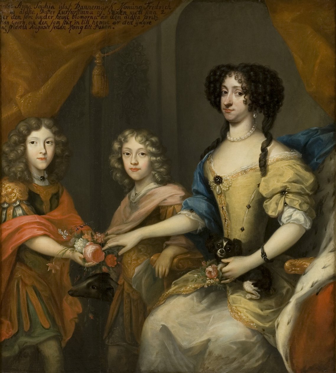 Anna Sofia, prinses van Denemarken, keurvorstin van Saksen, met haar zonen Johann Georg en Friedrich August, ca. 1680 door David von Krafft