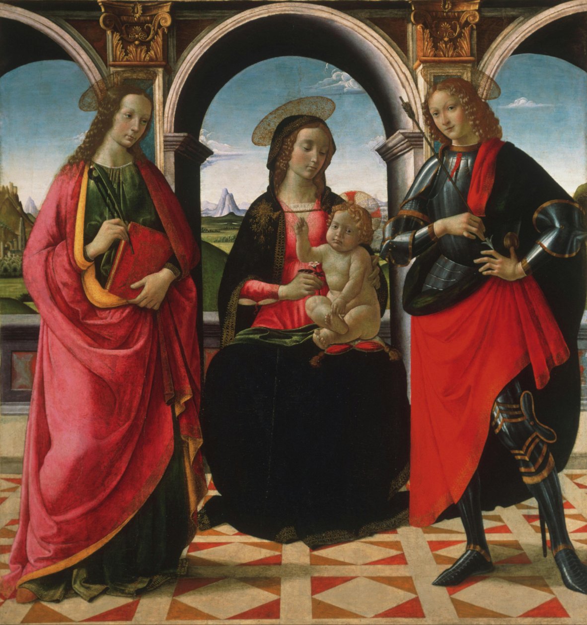 Maagd en kind, met de heiligen Apollonia en Sebastiaan door Davide Ghirlandaio