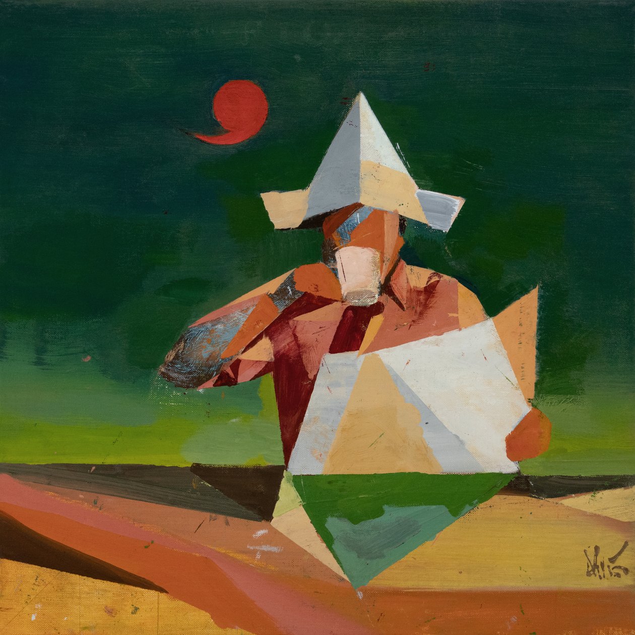 Robert Filliou 28 (Komma), 2023 (olieverf op linnen) door Davis Lisboa