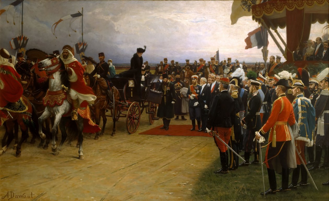 President Emile Loubet verwelkomt Tsaar Nicolaas II en Tsarina Alexandra bij de manoeuvres in Betheny door Dawant