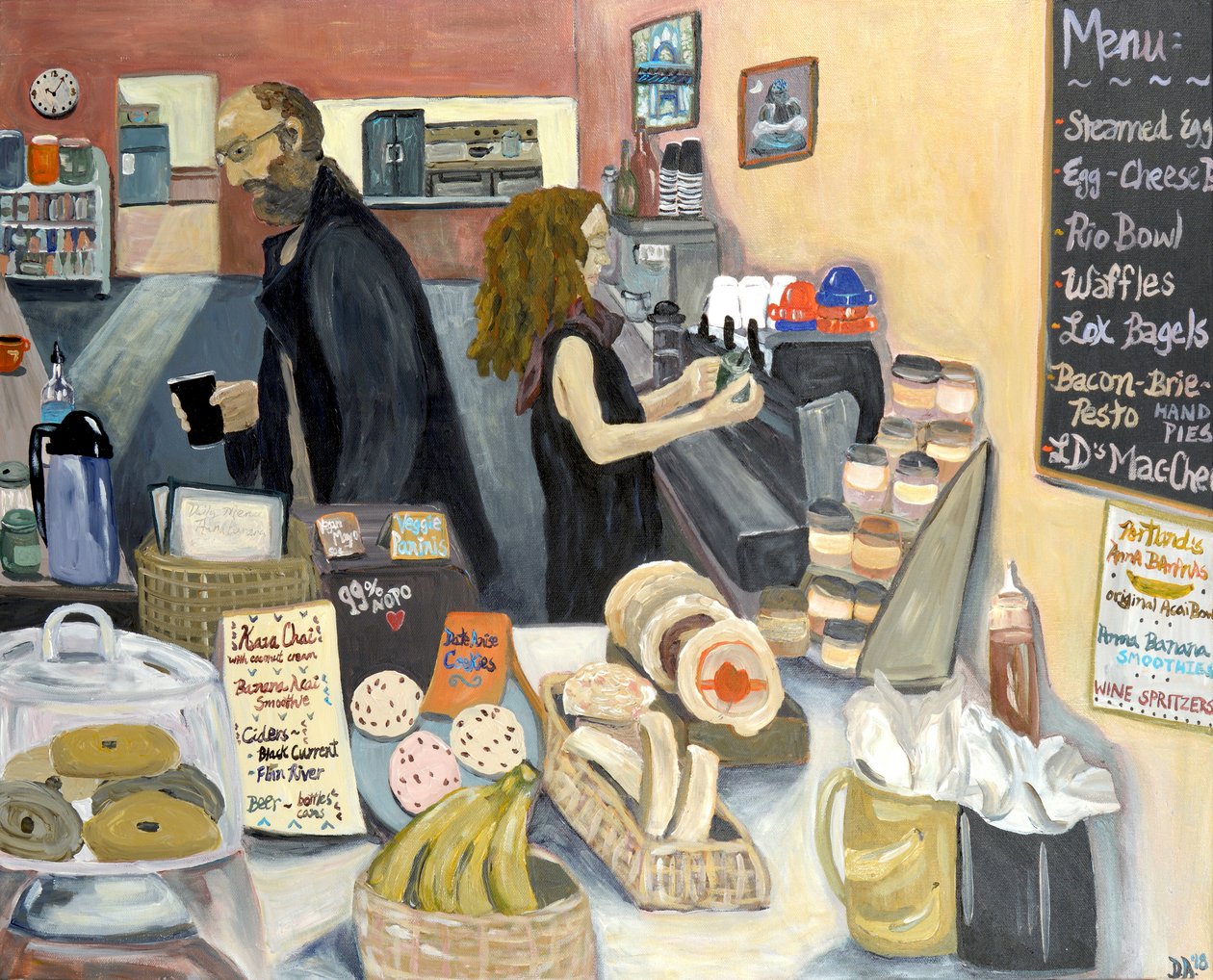 Ana Bananas Cafe 2019 (acryl op doek) door Deborah Eve Alastra
