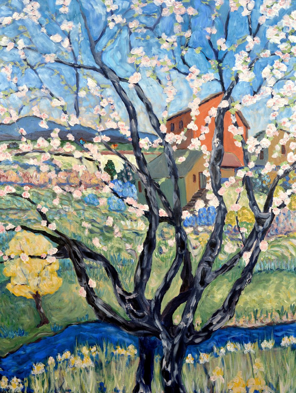 Uitzicht op kersenbloesem, 2020 (acryl op doek) door Deborah Eve Alastra