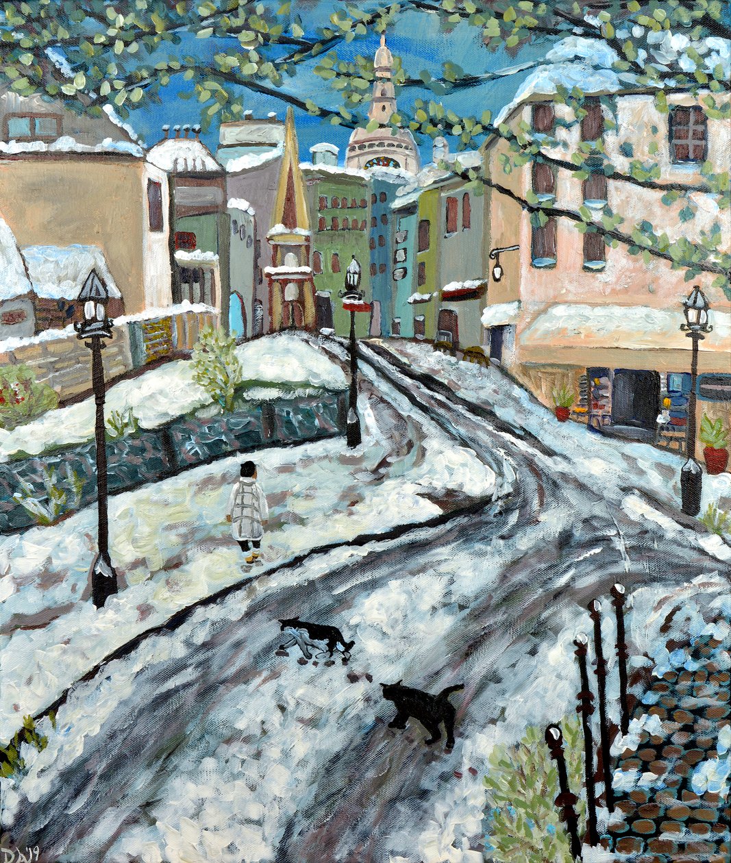 Vroege sneeuw Montmartre, 2020, acryl op doek door Deborah Eve Alastra