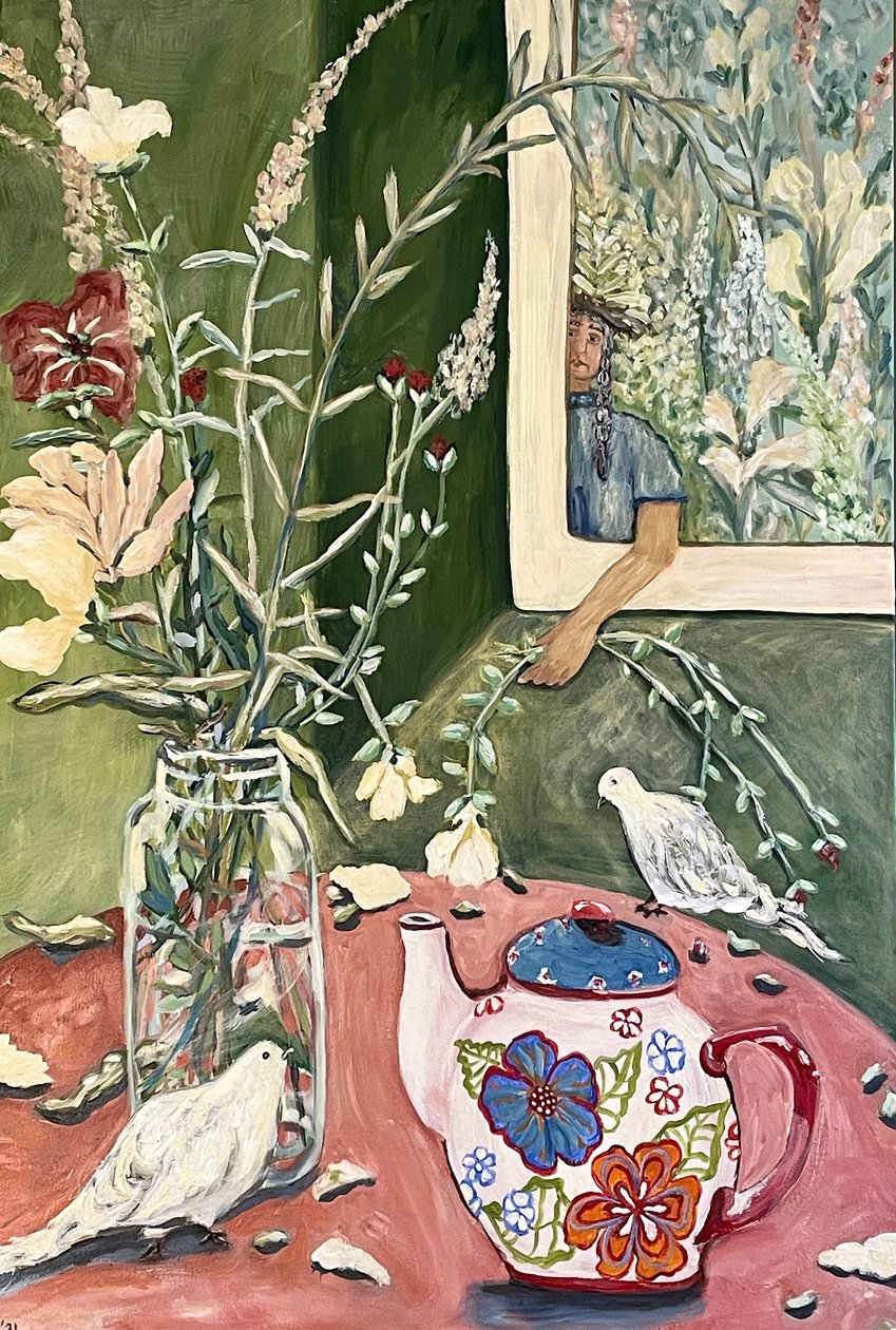 Thee van wilde bloemen, 2024 (acryl op doek) door Deborah Eve Alastra