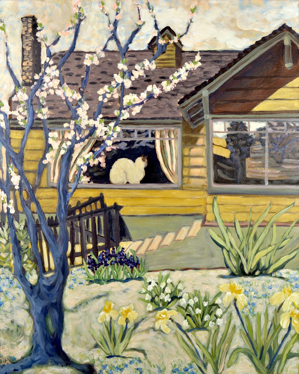 Geel huis, 2019 (acrylverf op doek) door Deborah Eve Alastra