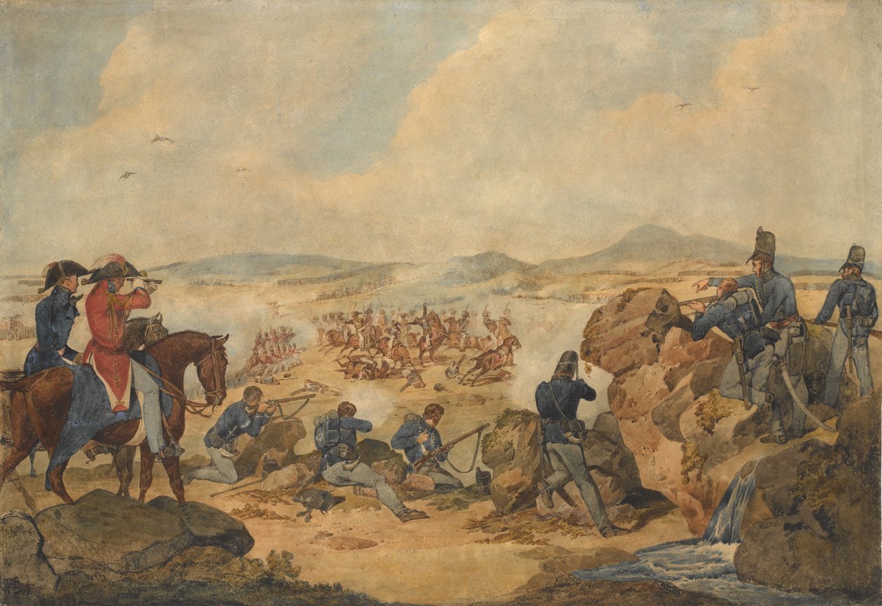 Een actie tijdens de Peninsular War, met scherpschutters van het 95e (Rifle) Regiment, c.1810 door Denis Dighton