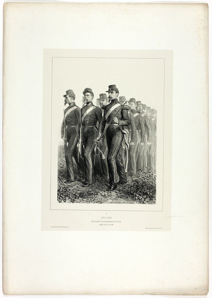 Artilleriemannen, uit Souvenirs d’Italie: Expeditie van Rome door Denis Auguste Marie Raffet