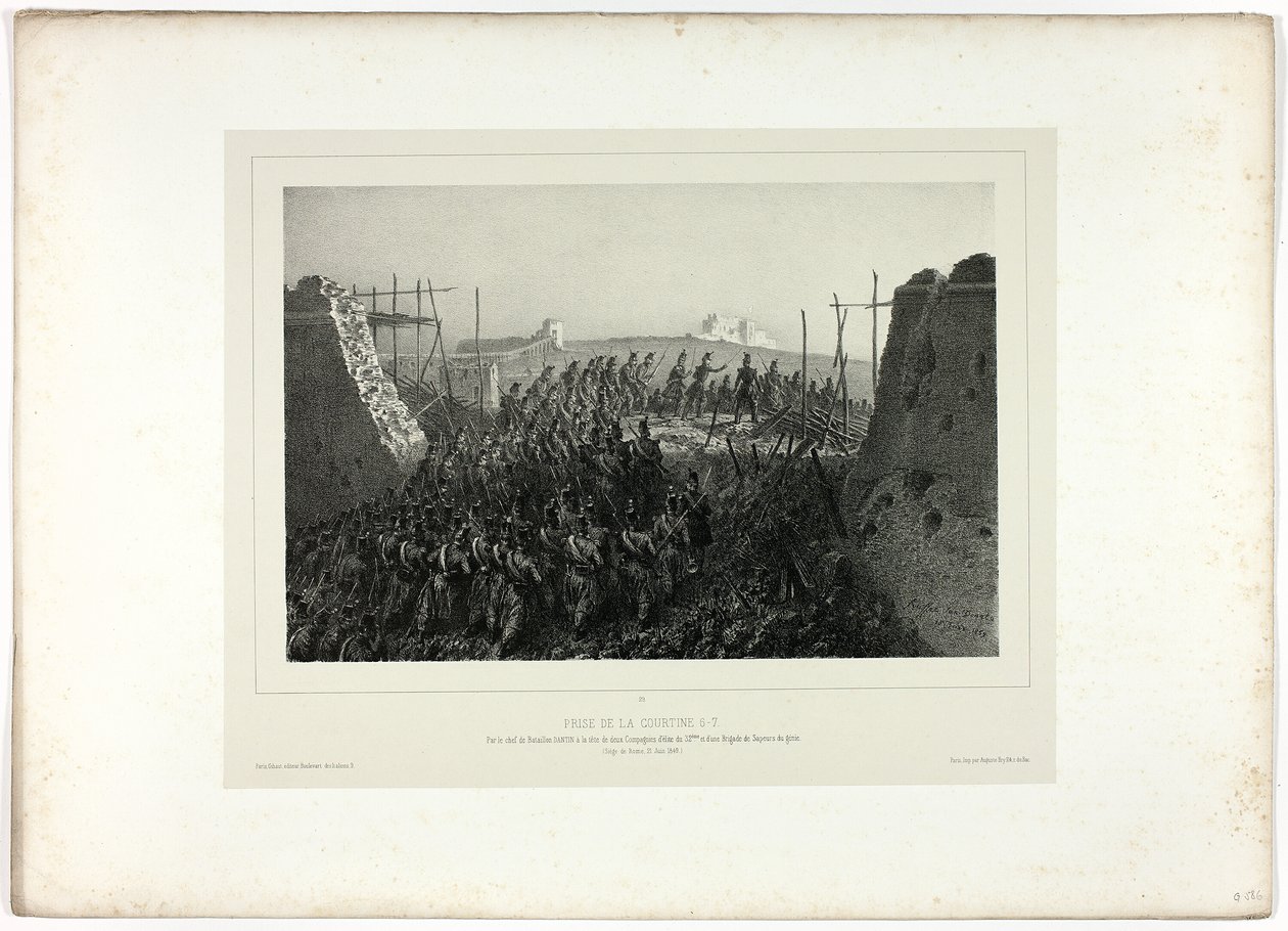 Verovering van de Courtine 6-7, uit Souvenirs d’Italie: Expeditie van Rome door Denis Auguste Marie Raffet