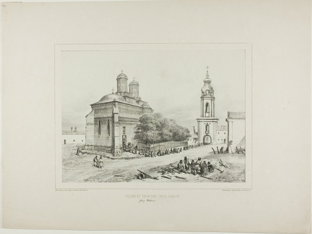 Kerk en toren van drie heiligen, Yassy, Modavia, 19 juli 1837 door Denis Auguste Marie Raffet