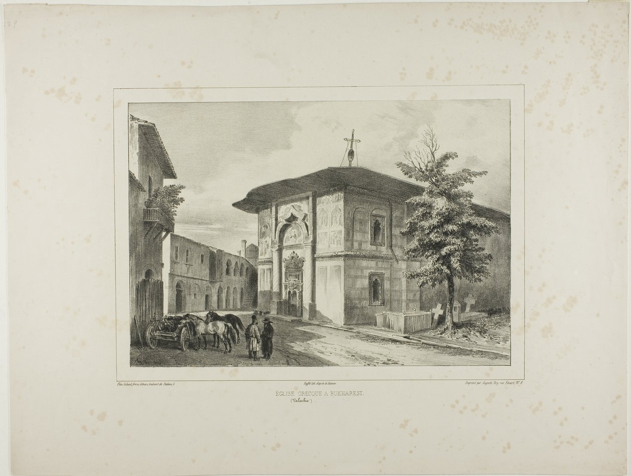 Griekse kerk, Boekarest, Walachije, 15 juli 1837 door Denis Auguste Marie Raffet