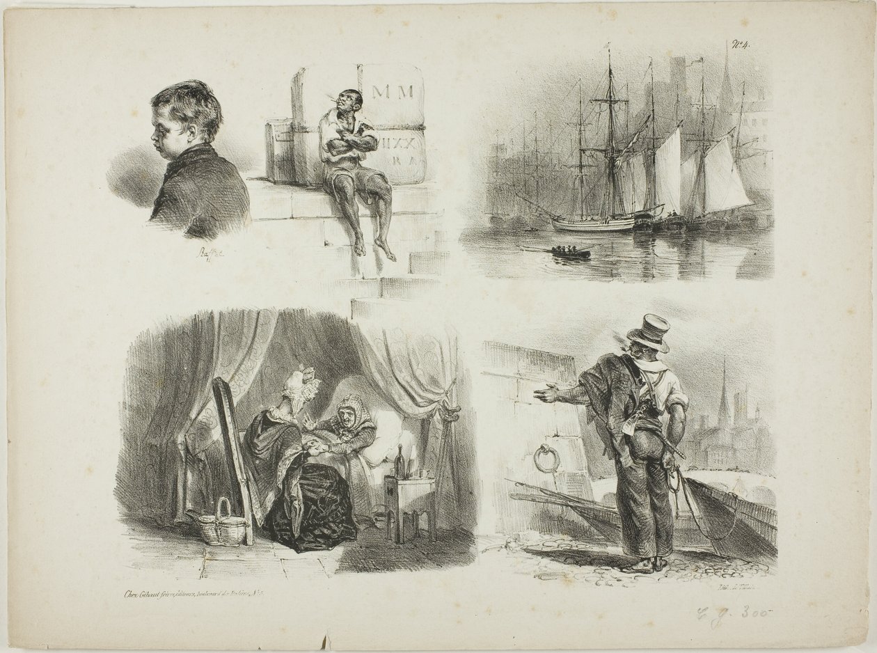Schetsblad door Denis Auguste Marie Raffet