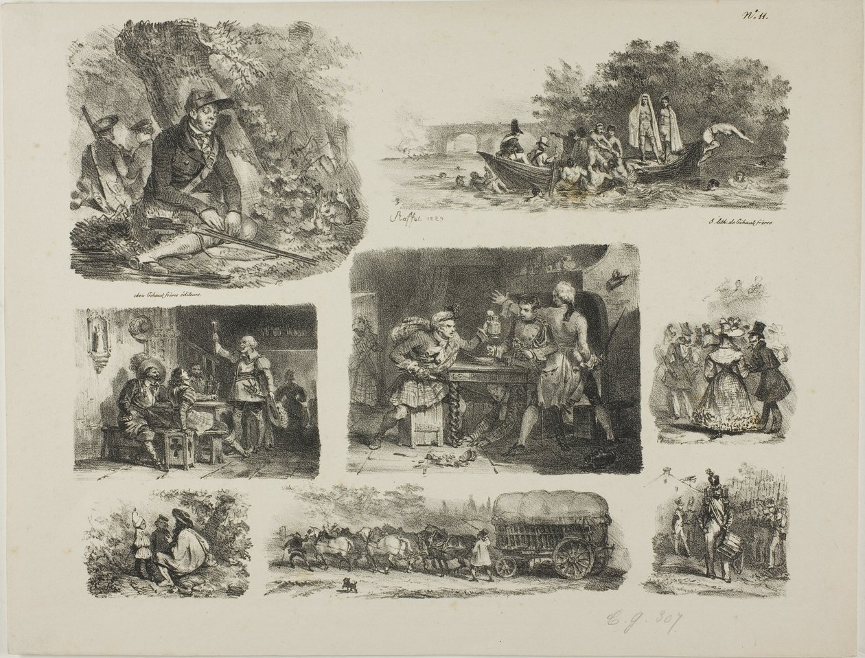 Schetsblad door Denis Auguste Marie Raffet