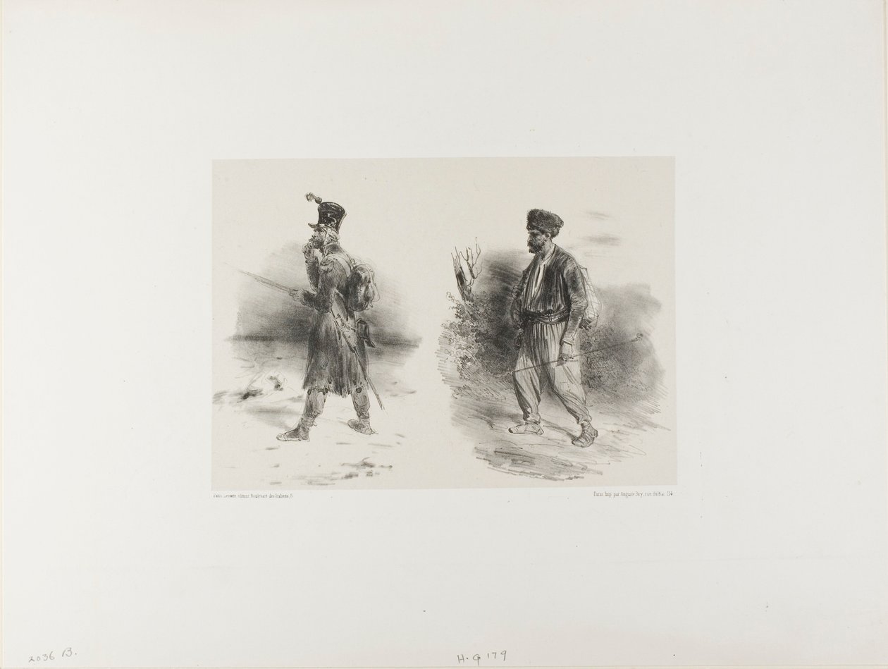 Blad met geschetste schets door Denis Auguste Marie Raffet