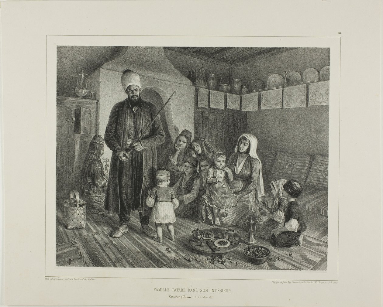 Tartaarse familie in hun huis, Kapskhor, Krim, 21 oktober 1837 door Denis Auguste Marie Raffet