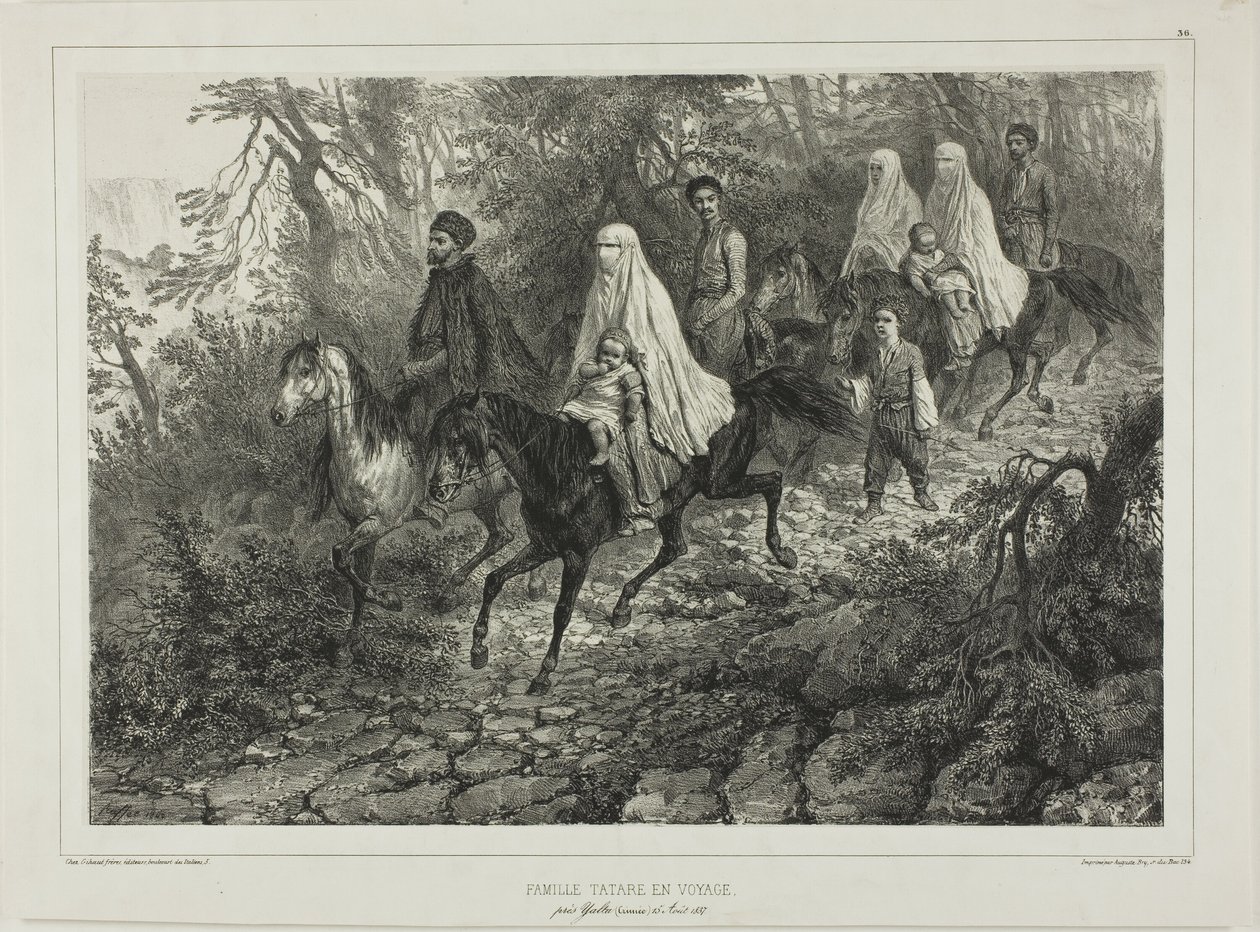 Reizende Tartaarse familie, bij Jalta, de Krim, 15 augustus 1837 door Denis Auguste Marie Raffet