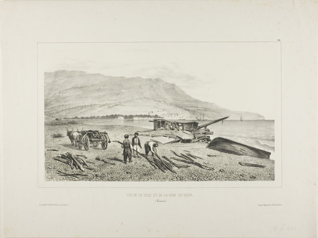 Gezicht op het dorp en de baai van Jalta, de Krim, 15 augustus 1837 door Denis Auguste Marie Raffet