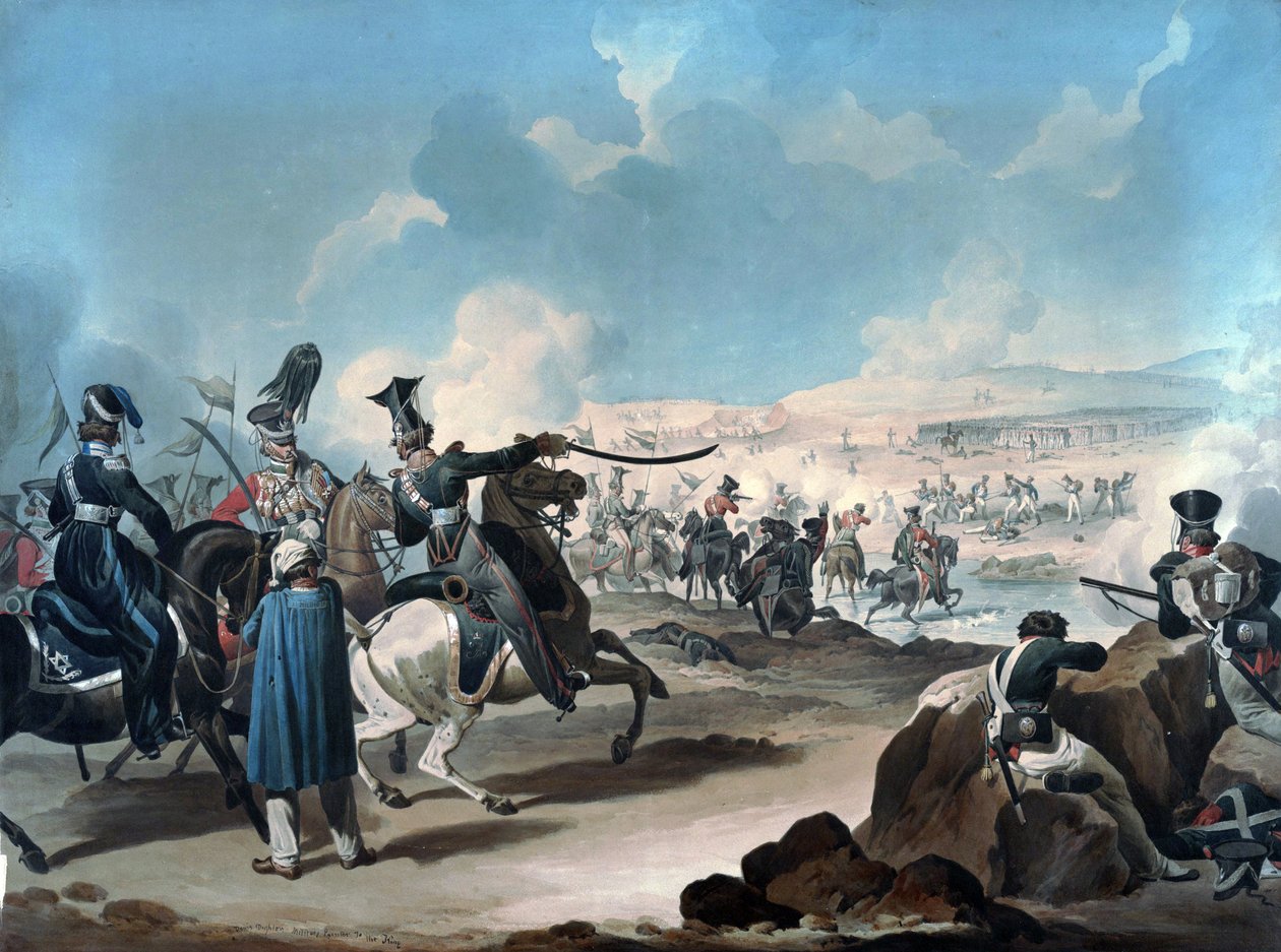 Russische cavalerie valt Franse infanterie aan bij Borodino door Denis Dighton