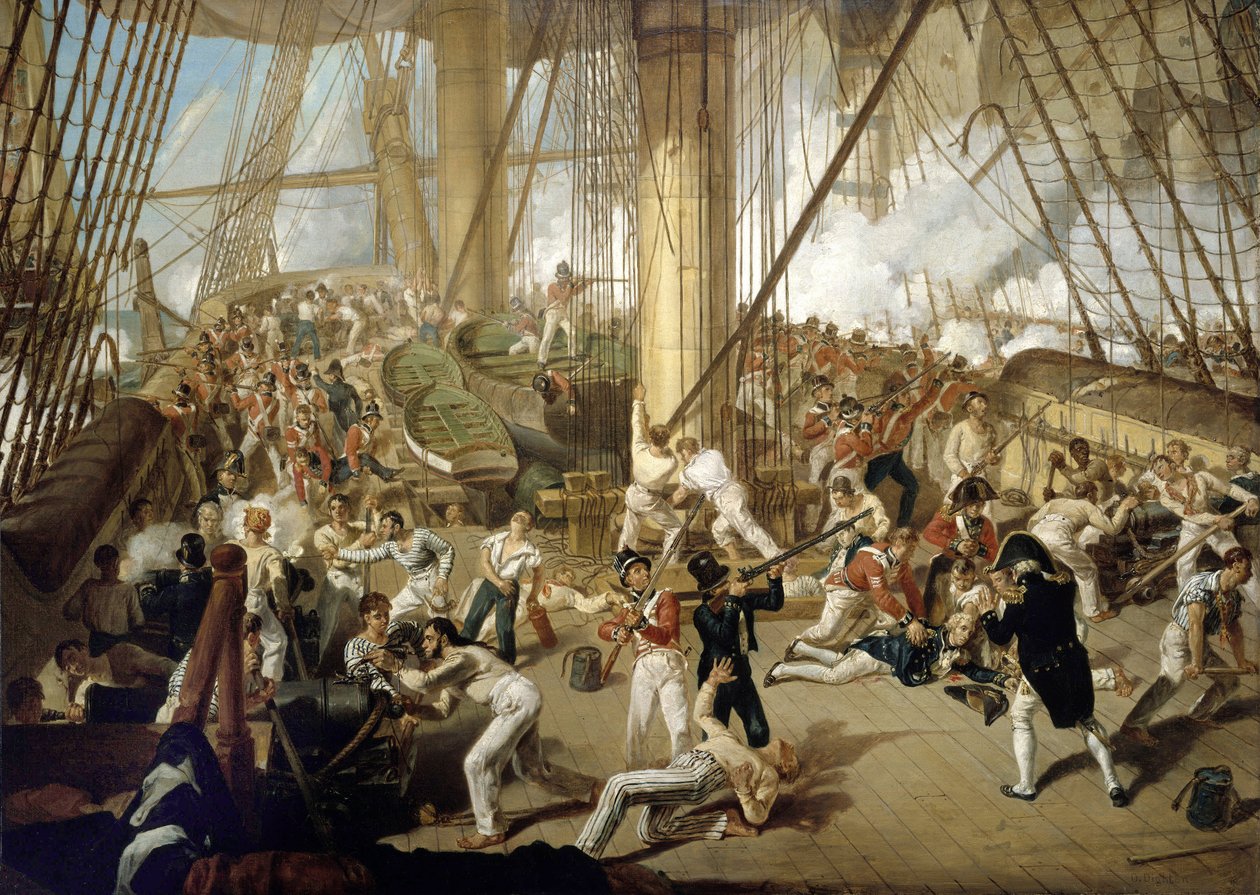 De val van Horatio Nelson (1758-1805), bij de Slag om Trafalgar, 21 oktober door Denis Dighton