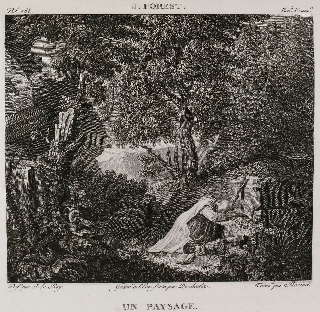 Denis-Sébastien Leroy, De Saulx et Bovinet - Een landschap, naar Jean-Baptiste Forest - 1802-1815 door Denis Sebastien Leroy
