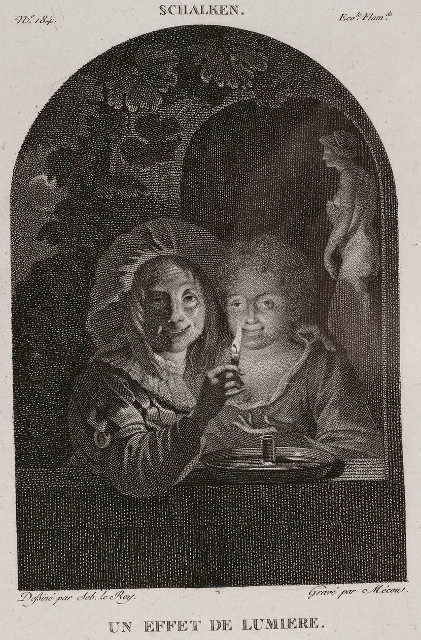 Denis-Sébastien Leroy et Mécou - Een lichteffect, naar Schalken - 1802-1815 door Denis Sebastien Leroy