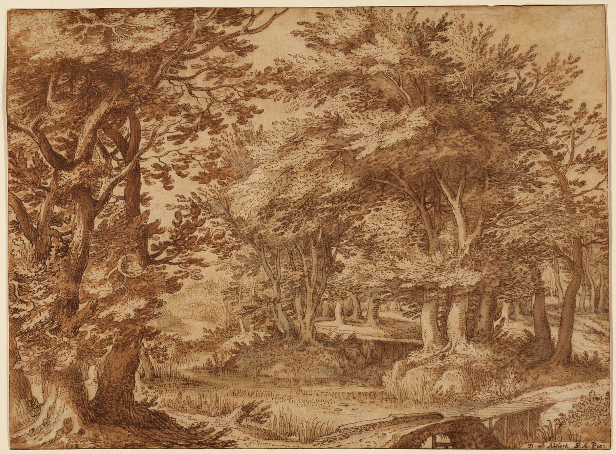 Boslandschap met kasteel in de verte door Denys van Alsloot