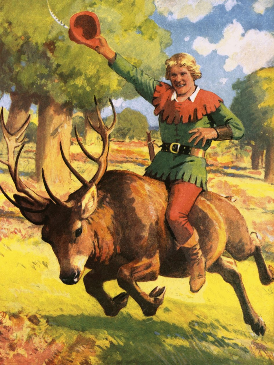 Robin Hood op de rug van een hert door Derek Charles Eyles