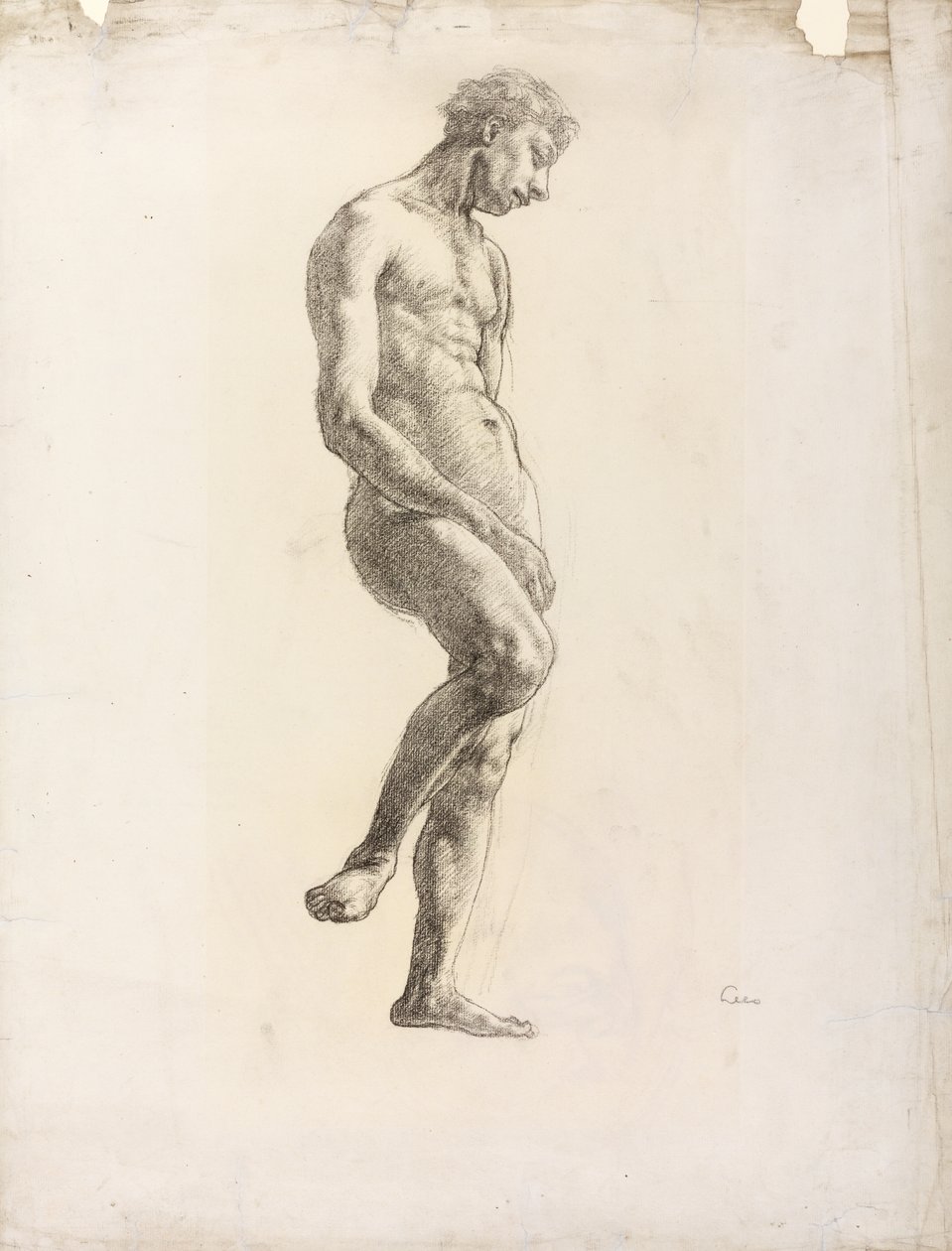 Staand mannelijk naakt, ca. 1906-08 (zwart krijt op papier) door Derwent Lees