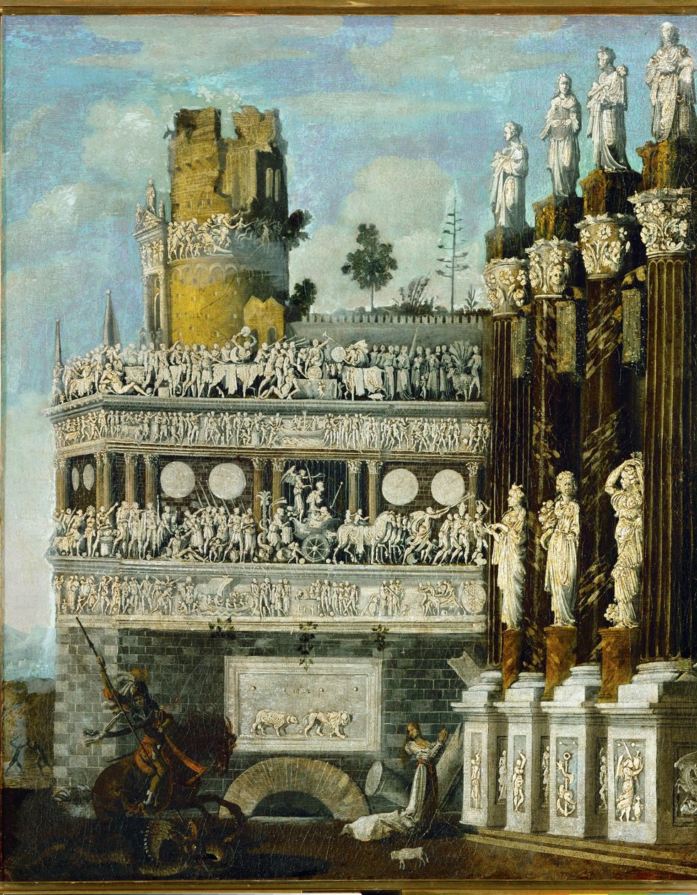 "Denkbeeldige architectuur (olieverf op doek) door Desiderio Monsu