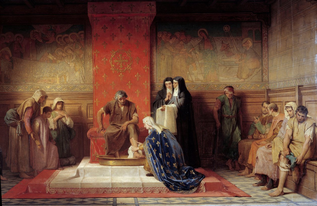 Sint Elisabeth van Frankrijk wast de voeten van de armen door Desire Francois Laugee