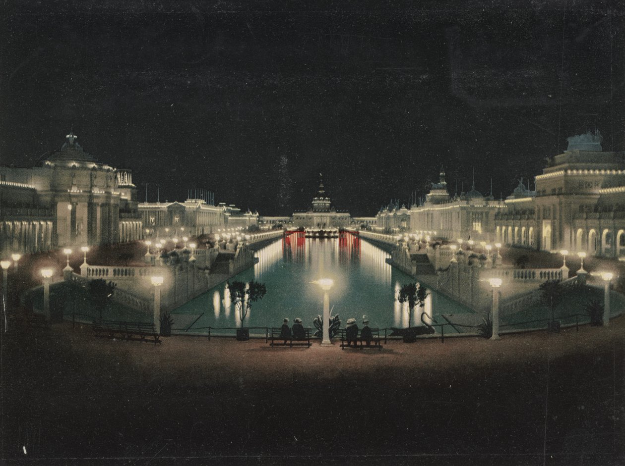 Verlichte Grote Hof, Trans-Mississippi Expositie, 1898 door Detroit Photographic Co.