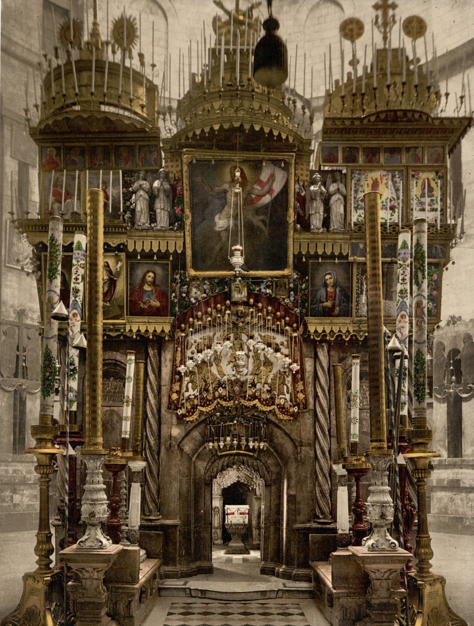 Het interieur van het Heilig Graf, Jeruzalem, Heilig Land, c.1890-c.1900 door Detroit Photographic Co.