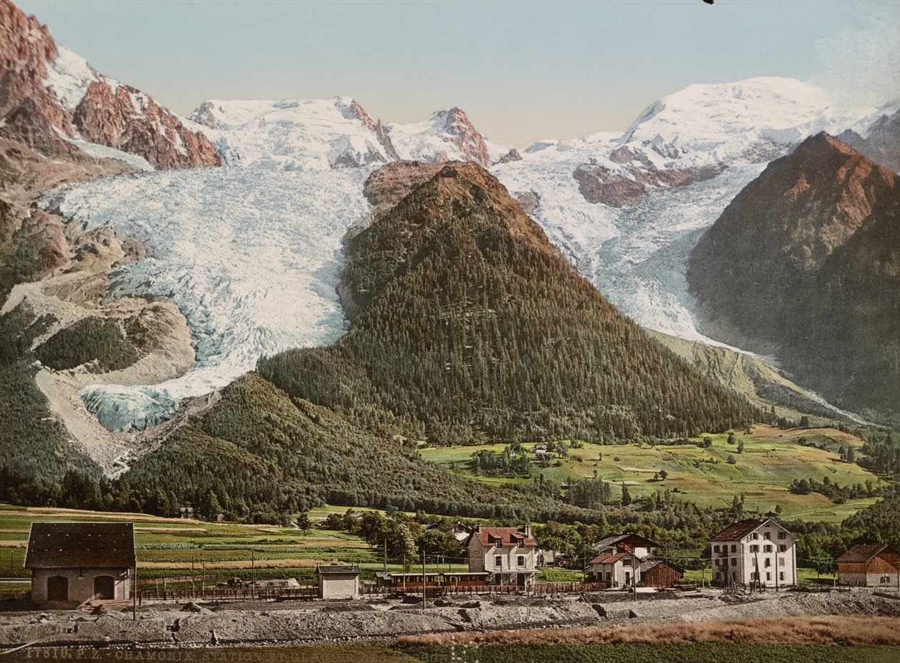 Chamonix station en Glacier des Bossons, ca.1890-1906 (fotochrom afdruk) door Detroit Publishing Co.