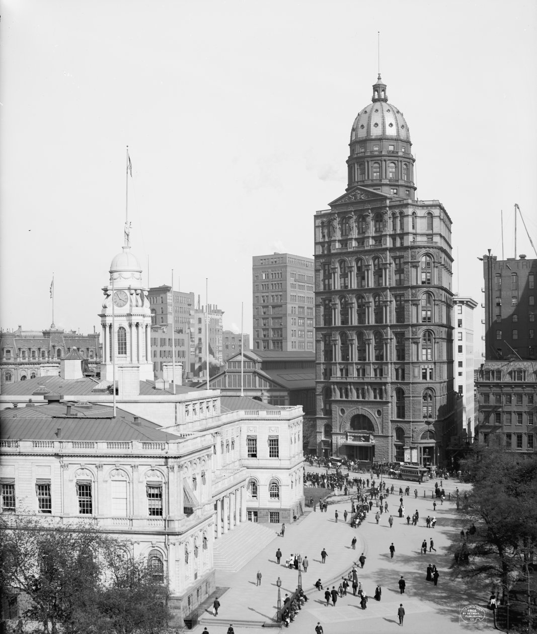 Stadhuis en World Building, New York City, VS, ca. 1905 door Detroit Publishing Co.