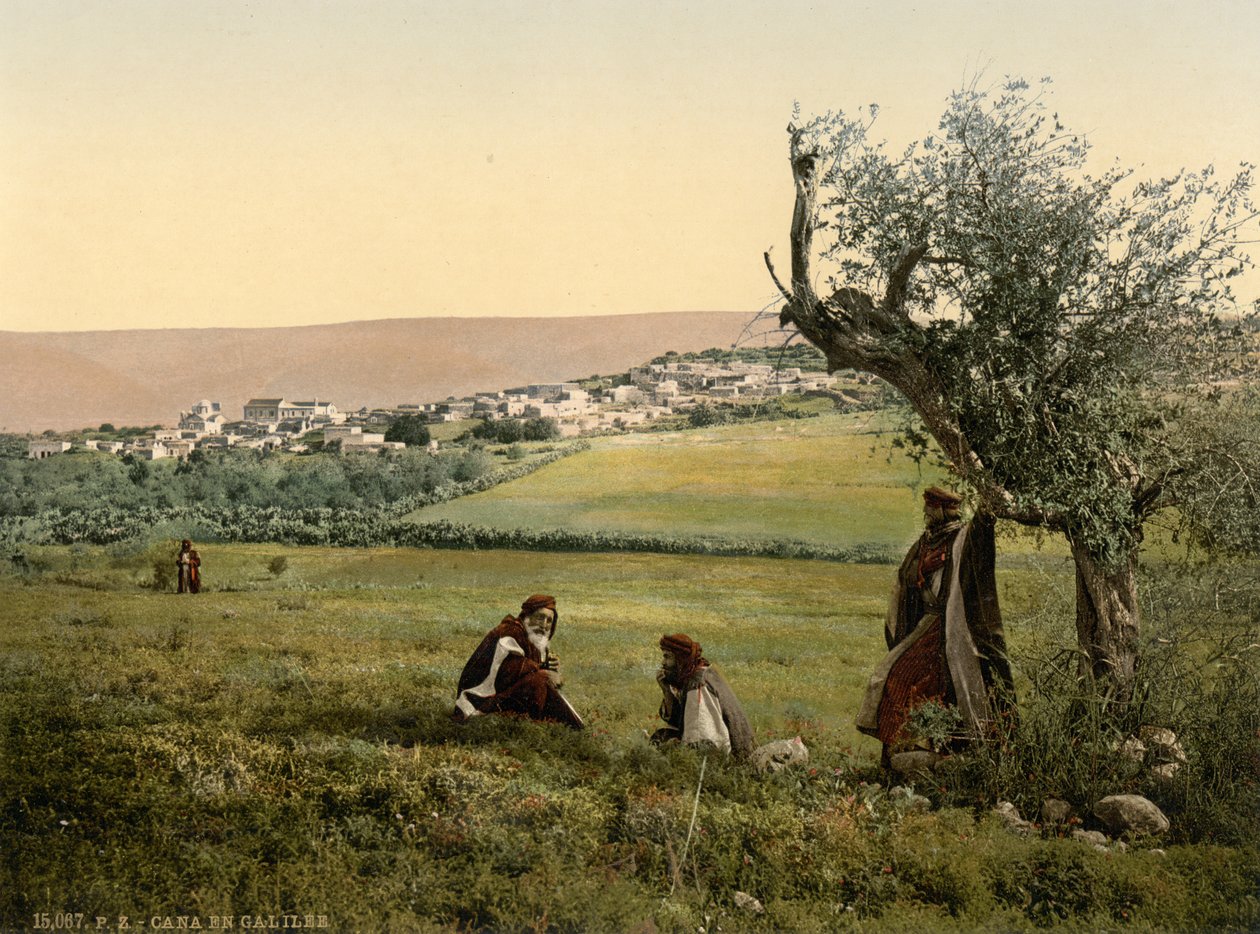 Algemeen beeld, Kana van Galilea, Heilig Land, ca. 1890-1900 (fotochrom afdruk) door Detroit Publishing Co.